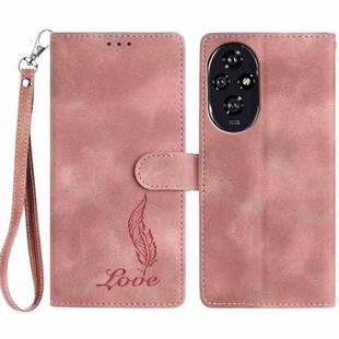 For Honor 200 Skin Feel Embossed Feather Leather Phone Case(Pink)