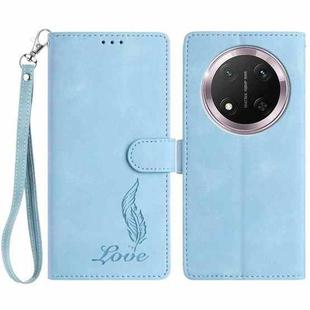 For Honor X9c Skin Feel Embossed Feather Leather Phone Case(Light Blue)