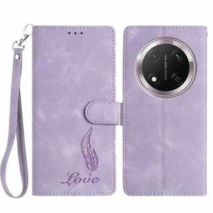 For Honor X9c Skin Feel Embossed Feather Leather Phone Case(Purple)