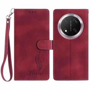 For Honor X9c Skin Feel Embossed Feather Leather Phone Case(Red)