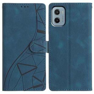For Motorola Moto E15 Triangles Embossed Leather Phone Case(Blue)