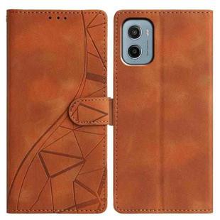 For Motorola Moto E15 Triangles Embossed Leather Phone Case(Brown)