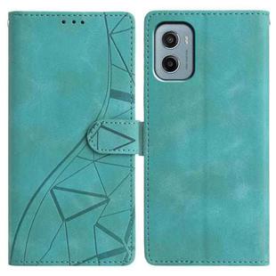 For Motorola Moto E15 Triangles Embossed Leather Phone Case(Green)