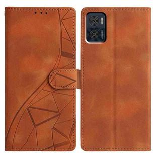 For Motorola Moto E22 Triangles Embossed Leather Phone Case(Brown)