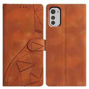 For Motorola Moto E32 Triangles Embossed Leather Phone Case(Brown)