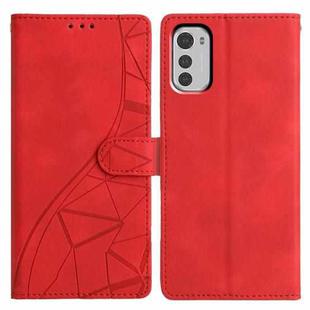 For Motorola Moto E32 Triangles Embossed Leather Phone Case(Red)