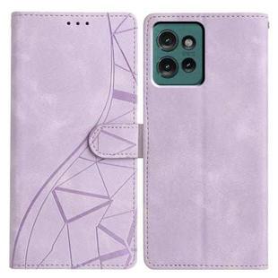 For Motorola Edge 50 Triangles Embossed Leather Phone Case(Purple)