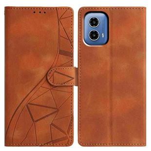 For Motorola Moto G34 Triangles Embossed Leather Phone Case(Brown)