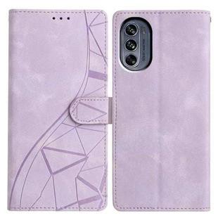 For Motorola Moto G62 5G Triangles Embossed Leather Phone Case(Purple)