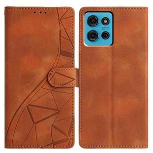 For Motorola Moto G75 5G Triangles Embossed Leather Phone Case(Brown)