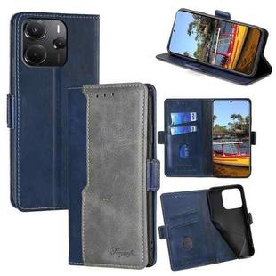 For Redmi Note 14 4G 164.84mm Contrast Color Side Buckle Leather Phone Case(Blue + Grey)
