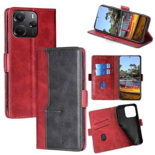 For Redmi Note 14 4G 164.84mm Contrast Color Side Buckle Leather Phone Case(Red + Black)