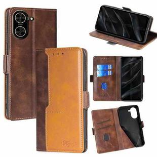 For Redmi A5 4G 171.7mm Contrast Color Side Buckle Leather Phone Case(Dark Brown + Gold)