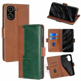 For Redmi A5 4G 171.7mm Contrast Color Side Buckle Leather Phone Case(Light Brown + Green)