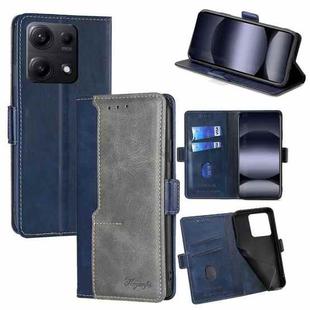 For Redmi Note 14S 4G Contrast Color Side Buckle Leather Phone Case(Blue + Grey)