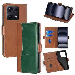 For Redmi Note 14S 4G Contrast Color Side Buckle Leather Phone Case(Light Brown + Green)