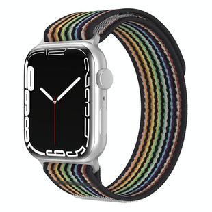 For Apple Watch 46mm / 49mm / 45mm / 44mm xDfind Dual-Section Loop Nylon Watch Band(Black Rainbow)