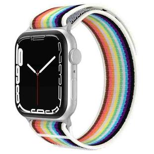 For Apple Watch 46mm / 49mm / 45mm / 44mm xDfind Dual-Section Loop Nylon Watch Band(White Rainbow)