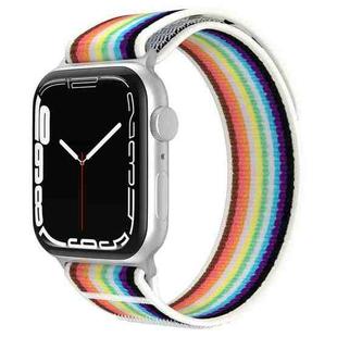 For Apple Watch 42mm / 41mm / 40mm / 38mm xDfind Dual-Section Loop Nylon Watch Band(White Rainbow)
