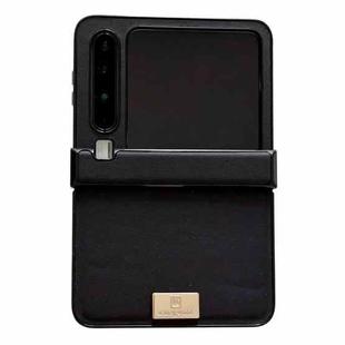 For Huawei Pura X Three-stage Morandi Solid Color Leather Texture Nameplate Phone Case(Black)