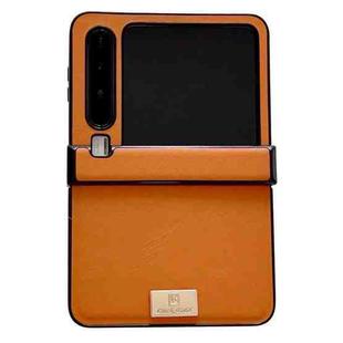 For Huawei Pura X Three-stage Morandi Solid Color Leather Texture Nameplate Phone Case(Brown)