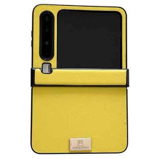 For Huawei Pura X Three-stage Morandi Solid Color Leather Texture Nameplate Phone Case(Yellow)