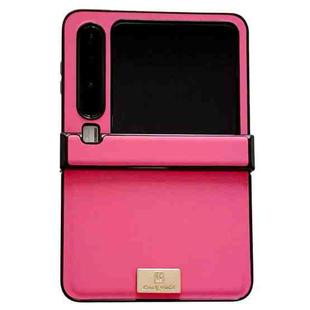 For Huawei Pura X Three-stage Morandi Solid Color Leather Texture Nameplate Phone Case(Rose Red)