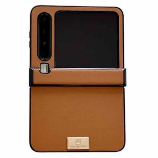 For Huawei Pura X Three-stage Morandi Solid Color Leather Texture Nameplate Phone Case(Dark Brown)