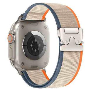 For Apple Watch 46mm / 49mm / 45mm / 44mm xDfind Titanium Buckle Snap Button Loop Nylon Watch Band(Orange Beige)