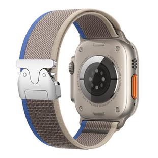 For Apple Watch 46mm / 49mm / 45mm / 44mm xDfind Titanium Buckle Snap Button Loop Nylon Watch Band(Blue Grey)