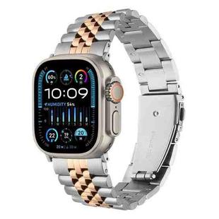 For Apple Watch 46mm / 49mm / 45mm / 44mm Quick Release Five-bead Metal Watch Band(Silver Rose Gold)
