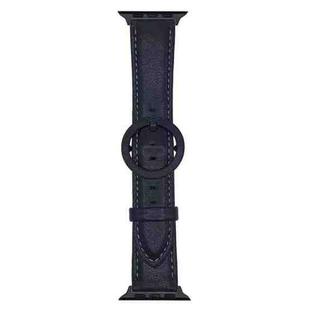 For Apple Watch 46mm / 49mm / 45mm / 44mm xDfind Round Buckle Leather Watch Band(Black)