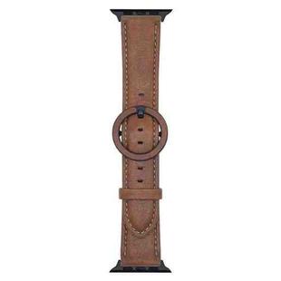 For Apple Watch 42mm / 41mm / 40mm / 38mm xDfind Round Buckle Leather Watch Band(Yellow Brown)