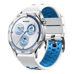 22mm Three-row Hole Breathable Two Color Silicone Watch Band(White Blue)