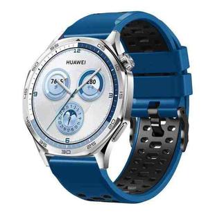 22mm Three-row Hole Breathable Two Color Silicone Watch Band(Royal Blue Black)