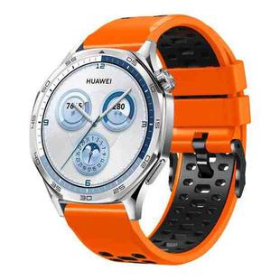 22mm Three-row Hole Breathable Two Color Silicone Watch Band(Orange Black)