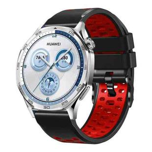 22mm Three-row Hole Breathable Two Color Silicone Watch Band(Black Red)