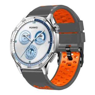 22mm Three-row Hole Breathable Two Color Silicone Watch Band(Dark Grey Orange)