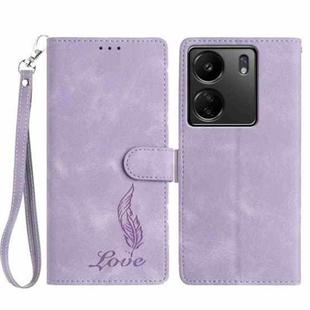 For Redmi 13C 4G Skin Feel Embossed Feather Leather Phone Case(Purple)