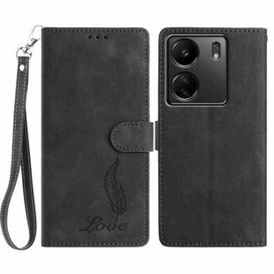 For Redmi 13C 4G Skin Feel Embossed Feather Leather Phone Case(Black)