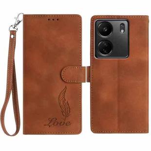 For Redmi 13C 4G Skin Feel Embossed Feather Leather Phone Case(Brown)