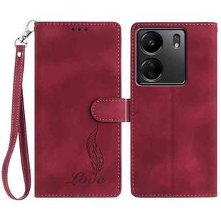 For Redmi 13C 4G Skin Feel Embossed Feather Leather Phone Case(Red)