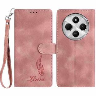 For Redmi 14C 4G Skin Feel Embossed Feather Leather Phone Case(Pink)