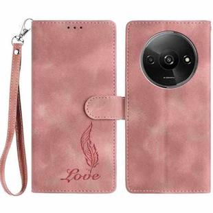 For Redmi A3 Skin Feel Embossed Feather Leather Phone Case(Pink)