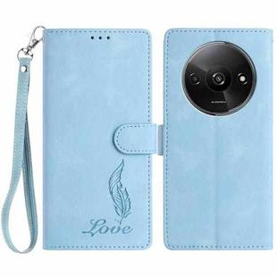 For Redmi A3 Skin Feel Embossed Feather Leather Phone Case(Light Blue)