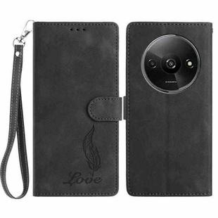 For Redmi A3 Skin Feel Embossed Feather Leather Phone Case(Black)