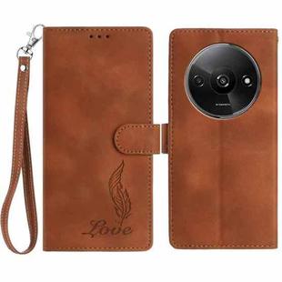 For Redmi A3 Skin Feel Embossed Feather Leather Phone Case(Brown)