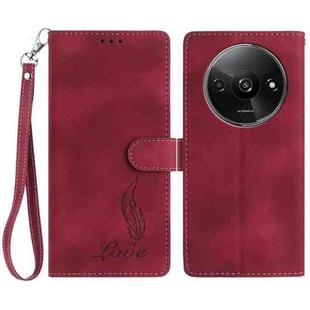 For Redmi A3 Skin Feel Embossed Feather Leather Phone Case(Red)