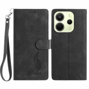 For Redmi Note 14 4G 164.84mm Skin Feel Embossed Feather Leather Phone Case(Black)