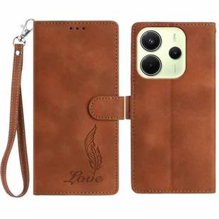 For Redmi Note 14 4G 164.84mm Skin Feel Embossed Feather Leather Phone Case(Brown)
